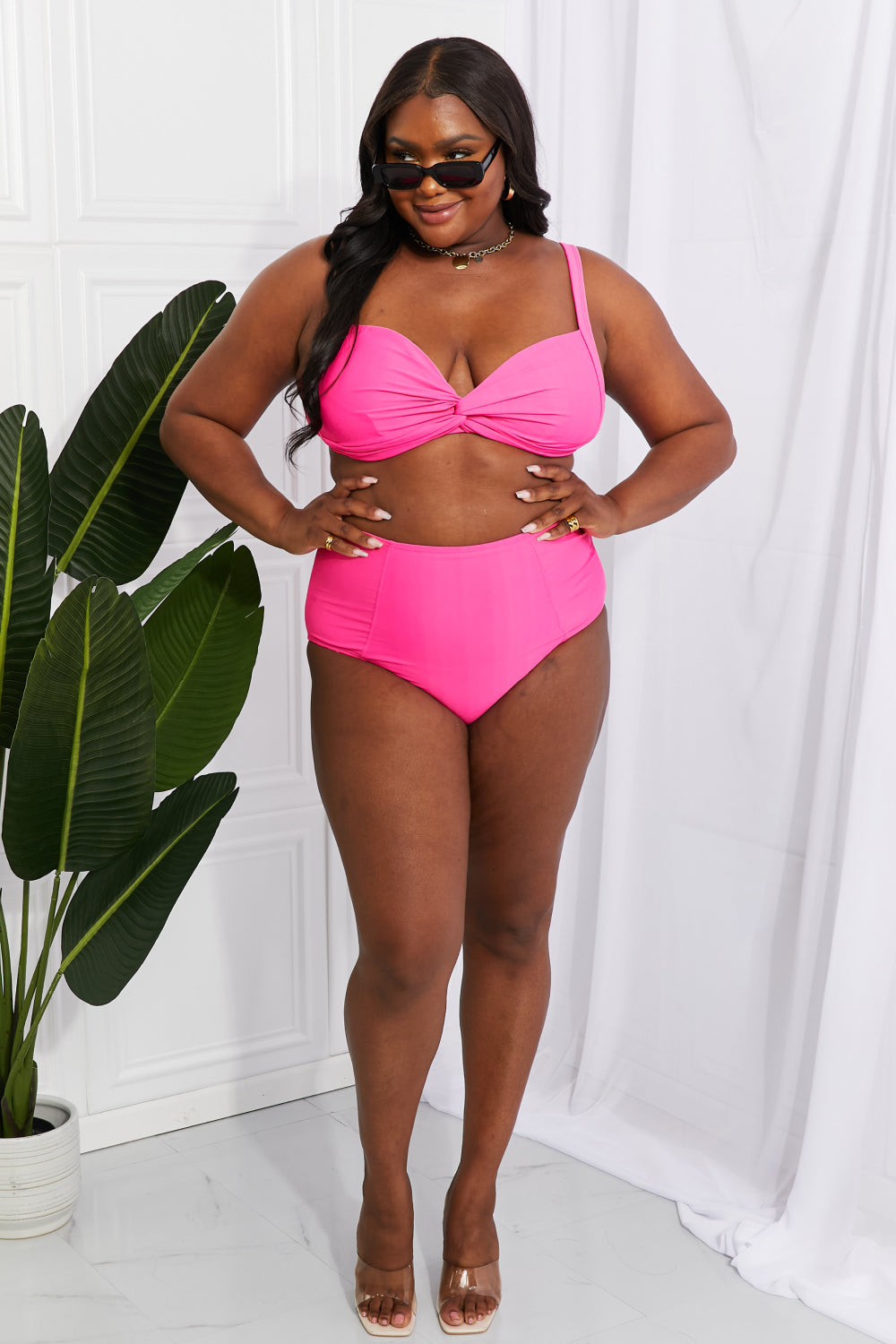 Take A Dip Twist High-Rise Bikini in Pink for Women | Swimsuits | Ro + Ivy