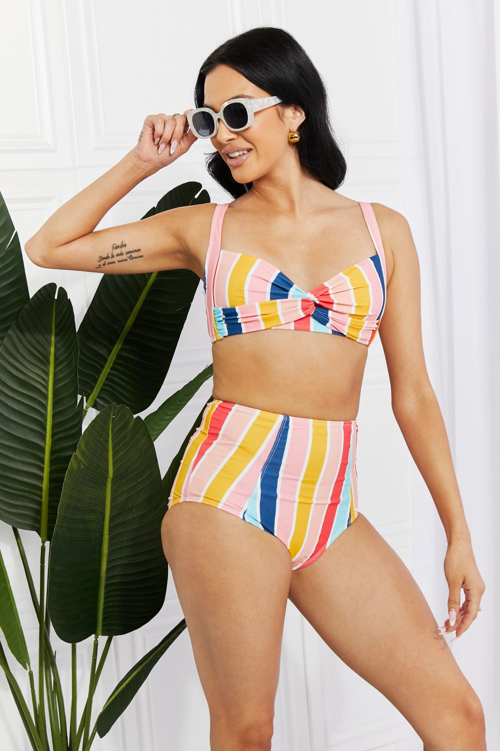 Take A Dip Twist High-Rise Bikini in Stripe for Women | Swimsuits | Ro + Ivy
