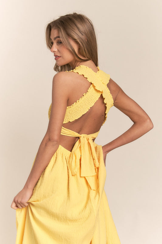 Texture Crisscross Back Tie Smocked Maxi Dress for Women | Maxi Dress | Ro + Ivy