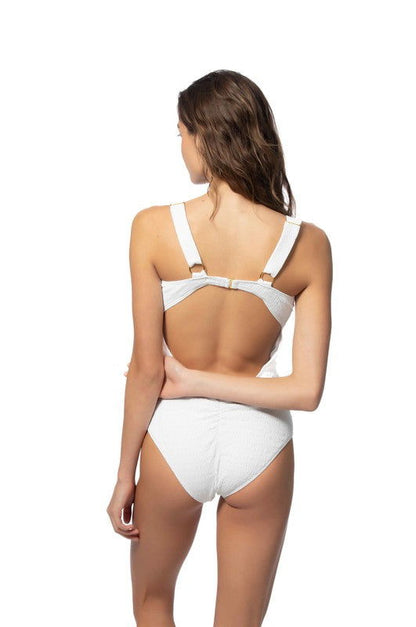 Textured Solid One Piece Swimsuit With Knot Front – outfit idea for women | Ro + Ivy