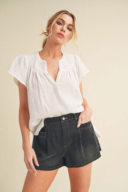 Thia Embroidered Short Sleeve Top - Ro + Ivy