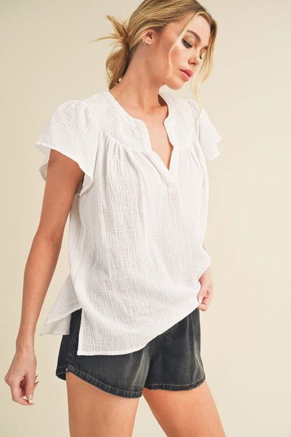 Thia Embroidered Short Sleeve Top - Ro + Ivy