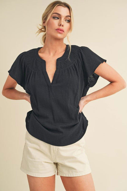 Thia Embroidered Short Sleeve Top - Ro + Ivy