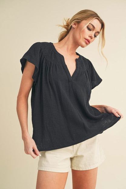 Thia Embroidered Short Sleeve Top - Ro + Ivy