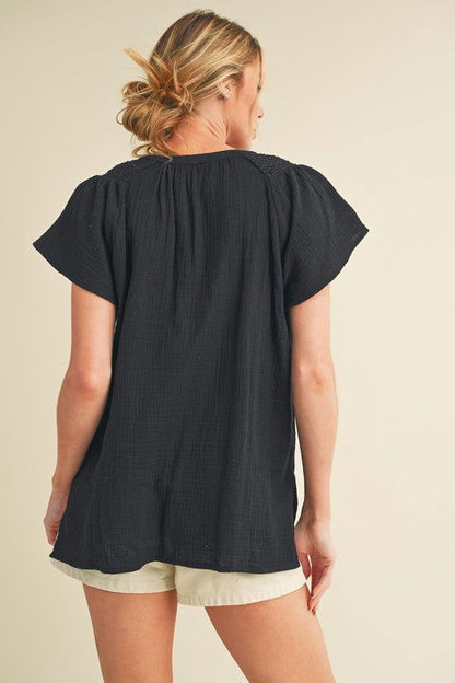 Thia Embroidered Short Sleeve Top - Ro + Ivy