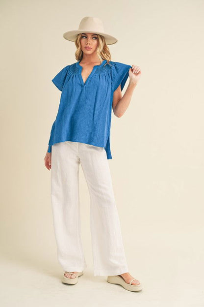 Thia Embroidered Short Sleeve Top - Ro + Ivy