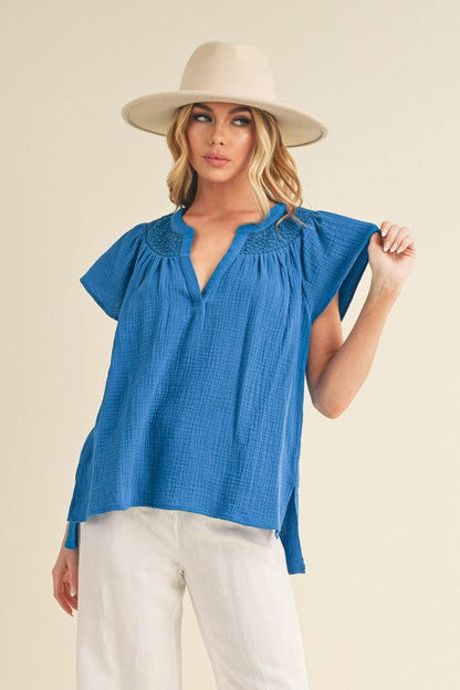 Thia Embroidered Short Sleeve Top - Ro + Ivy