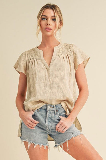 Thia Embroidered Short Sleeve Top - Ro + Ivy