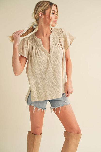 Thia Embroidered Short Sleeve Top - Ro + Ivy