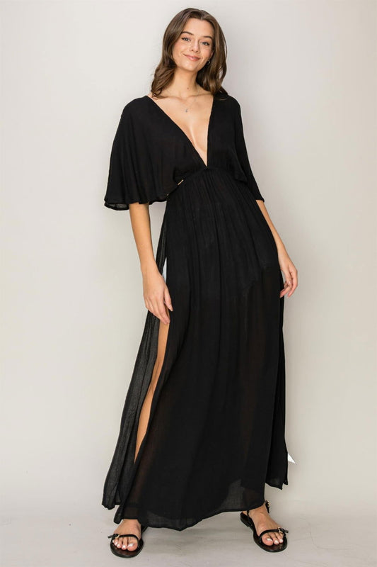 Tie Back Maxi Split Cover Up Dress – Black outfit idea for women | Ro + Ivy