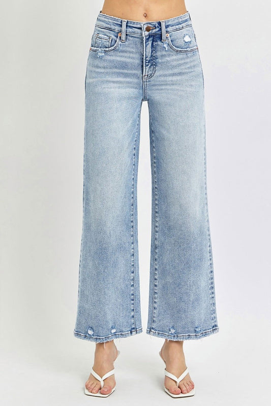 Tummy Control High Rise Wide Leg Cropped Jeans - Ro + Ivy