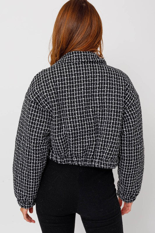 Tweed Crop Puffer Jacket - Ro + Ivy