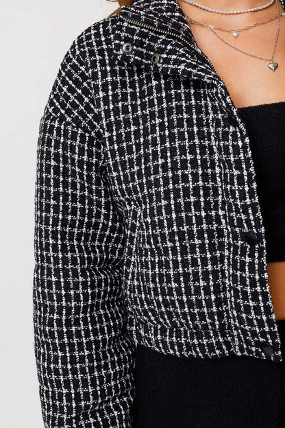 Tweed Crop Puffer Jacket - Ro + Ivy