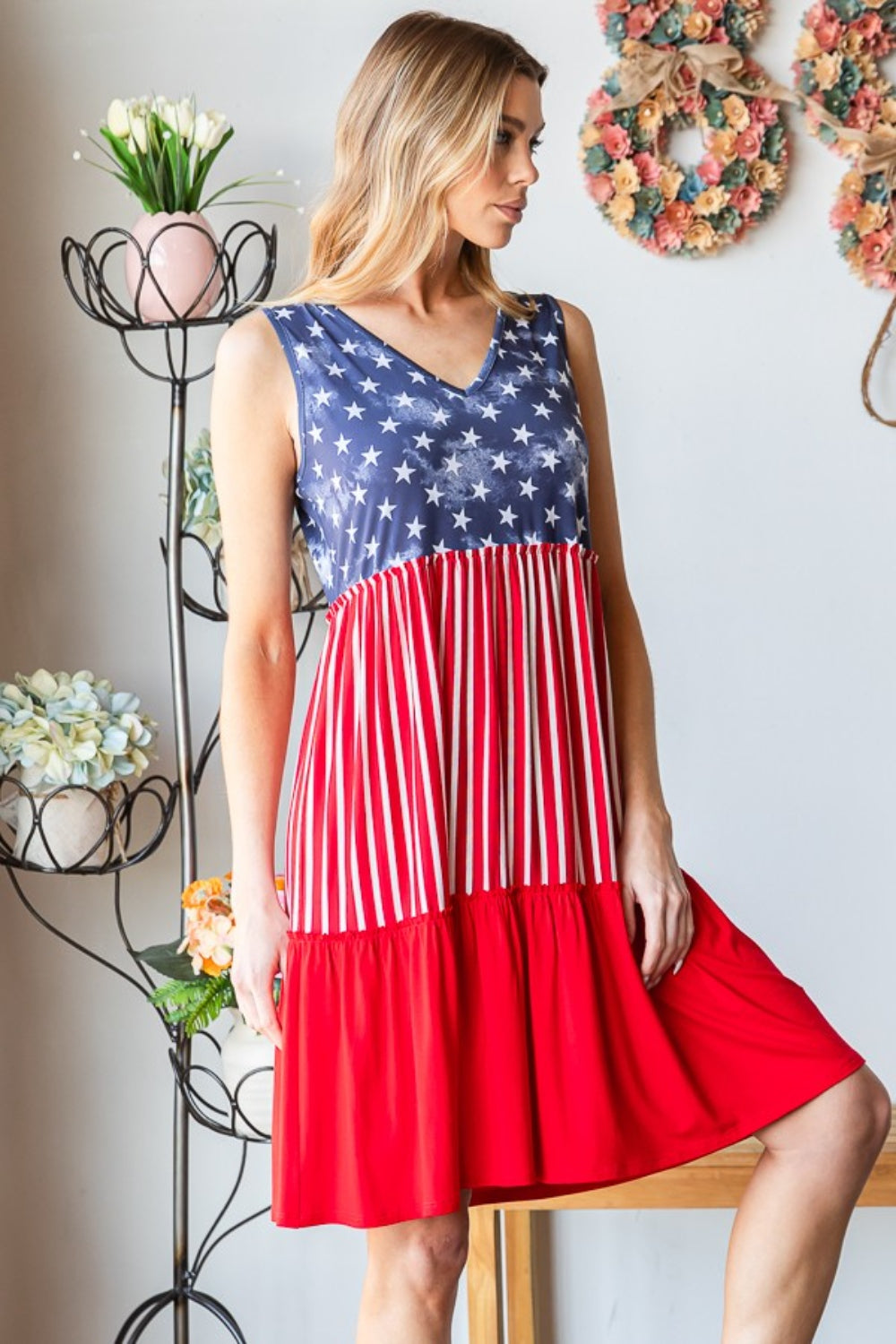 US Flag Theme Contrast Tank Dress for Women | Mini Dress | Ro + Ivy