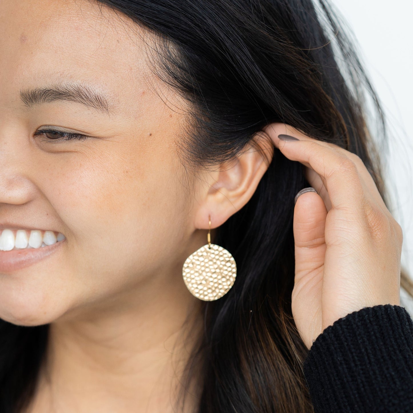 Gold Hammered Brass Drop Earrings — 18K Plated Hypoallergenic Minimalist Wardrobe Staple - Earrings