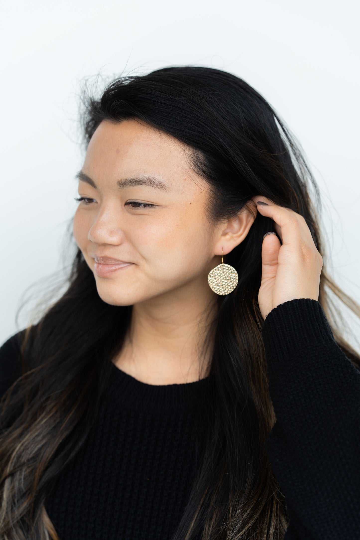 Gold Hammered Brass Drop Earrings — 18K Plated Hypoallergenic Minimalist Wardrobe Staple - Earrings