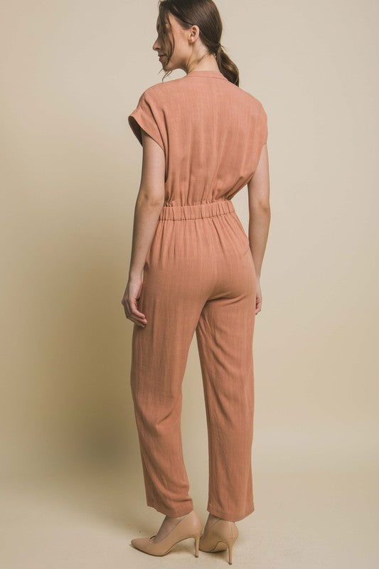 V-Neck Pocketed Jumpsuit - Ro + Ivy