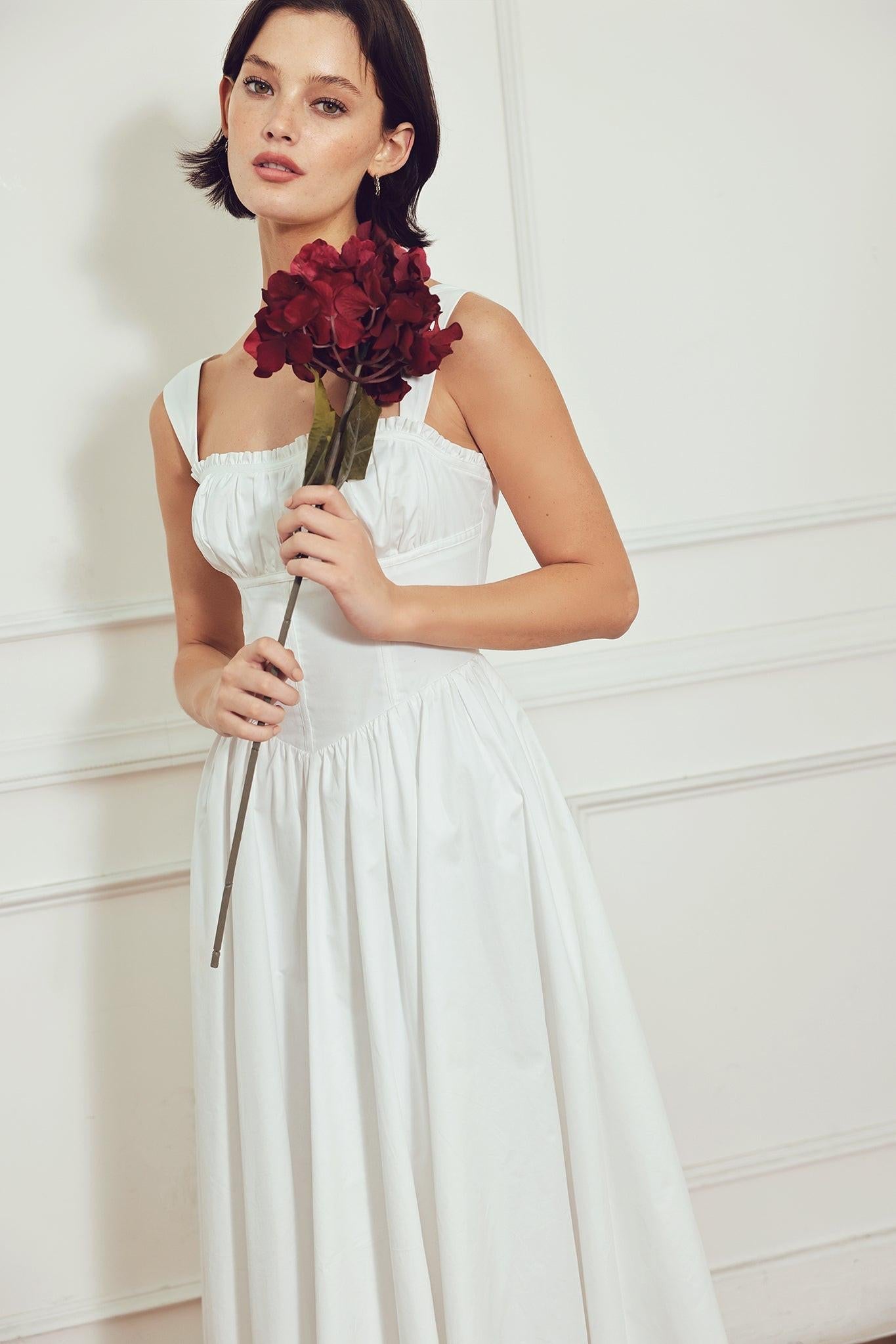 Corset Straight Neck Midi Dress with Pockets