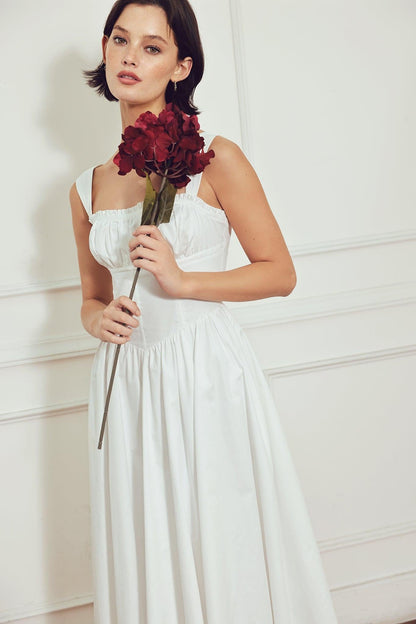 Corset Straight Neck Midi Dress with Pockets