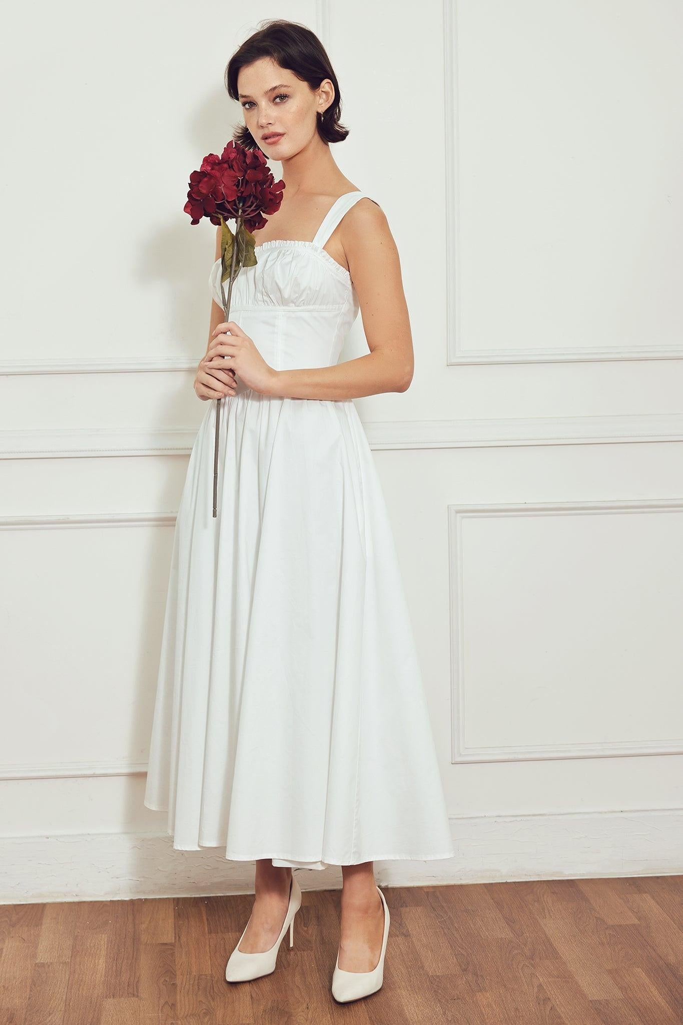 Corset Straight Neck Midi Dress with Pockets