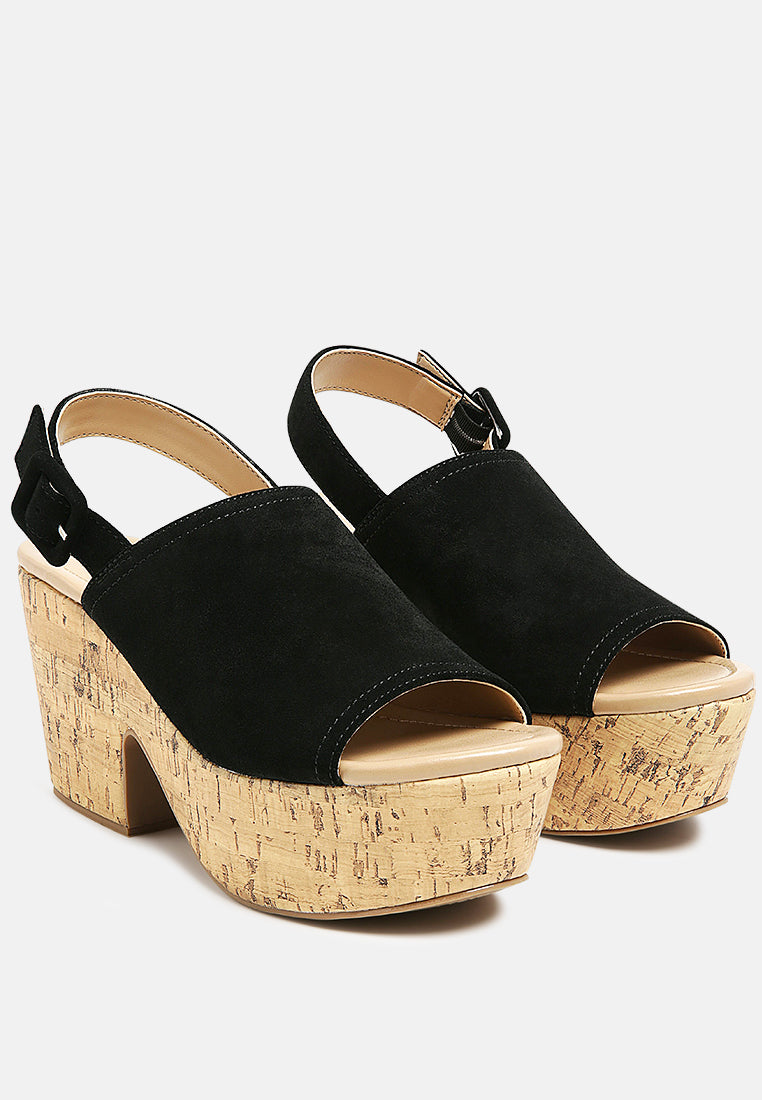 Women's Suede Slingback Platform Sandals, Wood Heel - Sandals