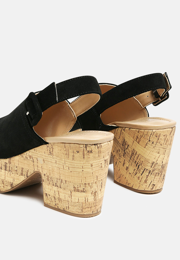 Women's Suede Slingback Platform Sandals, Wood Heel - Sandals