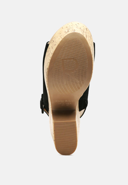 Women's Suede Slingback Platform Sandals, Wood Heel - Sandals