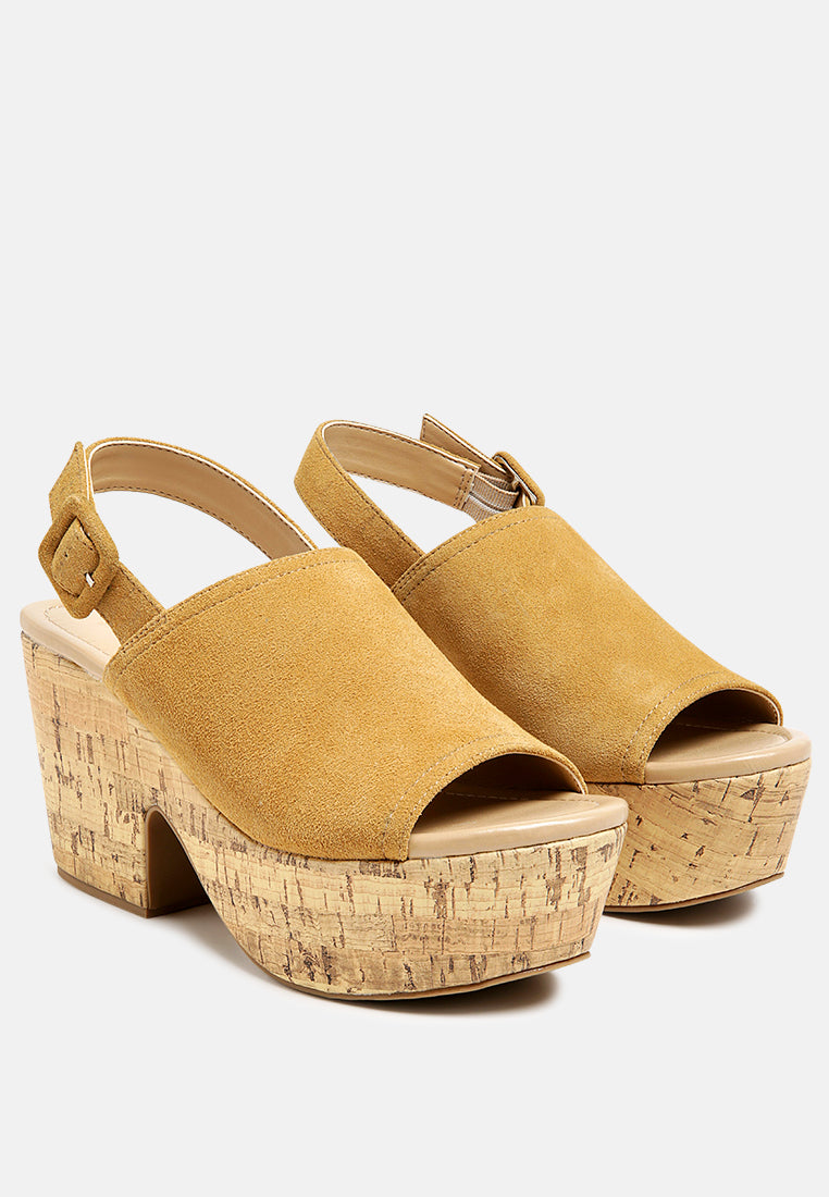 Women's Suede Slingback Platform Sandals, Wood Heel - Sandals