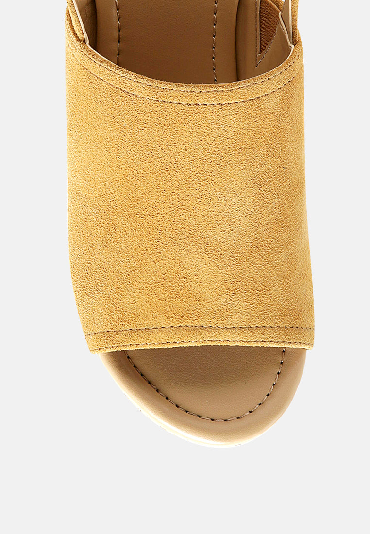 Women's Suede Slingback Platform Sandals, Wood Heel - Sandals