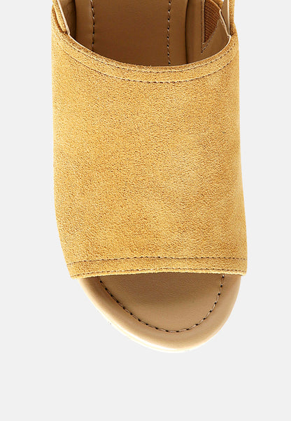 Women's Suede Slingback Platform Sandals, Wood Heel - Sandals