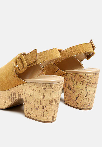 Women's Suede Slingback Platform Sandals, Wood Heel - Sandals