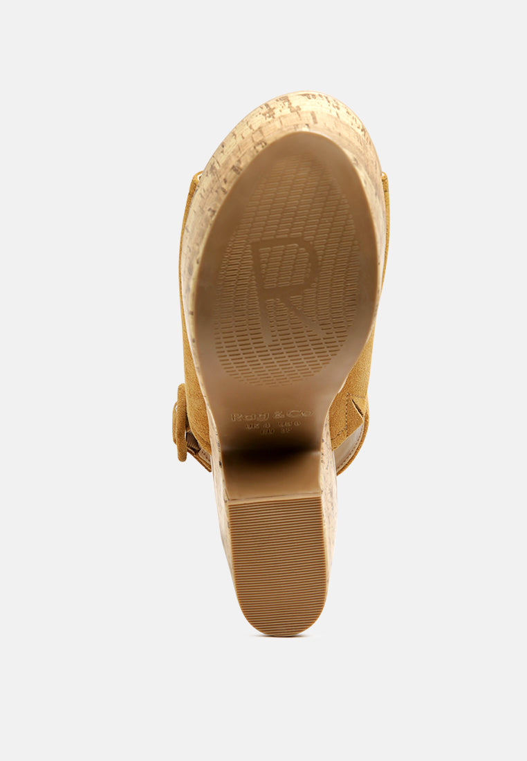 Women's Suede Slingback Platform Sandals, Wood Heel - Sandals