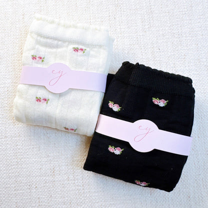 Vintage Floral Ankle Socks 2-Pack — Classic Breathable Knit - Socks