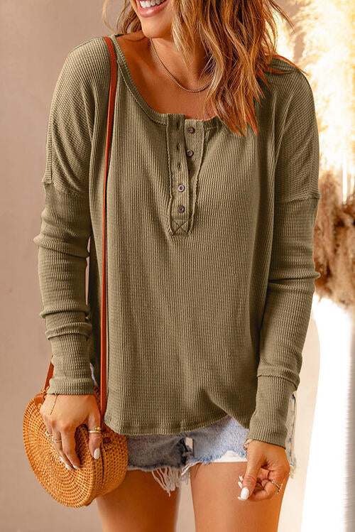 Waffle Knit Henley Long Sleeve Top for Women | Knit Tops | Ro + Ivy
