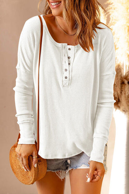 Waffle Knit Henley Long Sleeve Top for Women | Knit Tops | Ro + Ivy