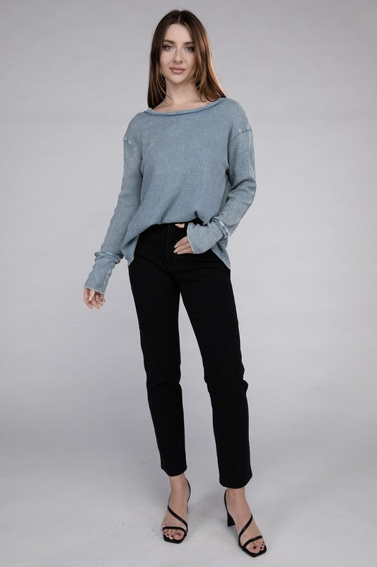Washed Baby Waffle Long Sleeve Women's Top | Knit Tops | Ro + Ivy
