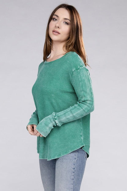 Washed Baby Waffle Long Sleeve Women's Top | Knit Tops | Ro + Ivy