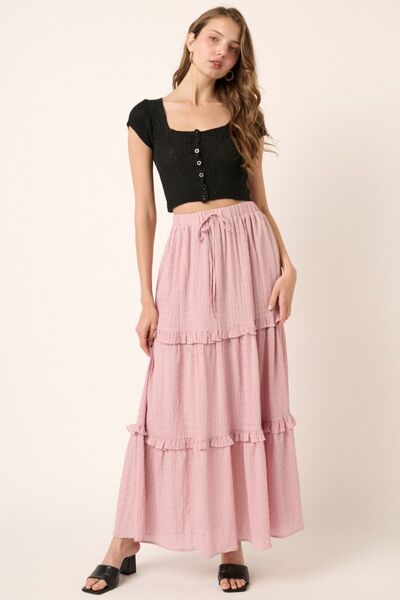 Women's High Waisted Pink Tiered Skirt | Skirts | Ro + Ivy
