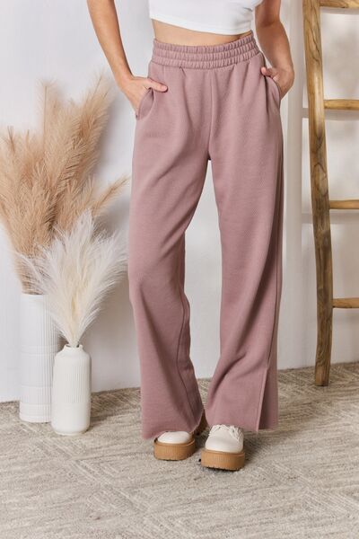 Women's High Waisted Rosy Wide Leg Side Slit Sweatpants | Pants | Ro + Ivy