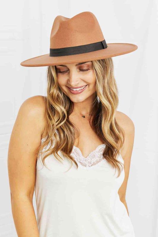 Women's Tan Fedora Hat with Wide Ribbon Detailing | Hats | Ro + Ivy