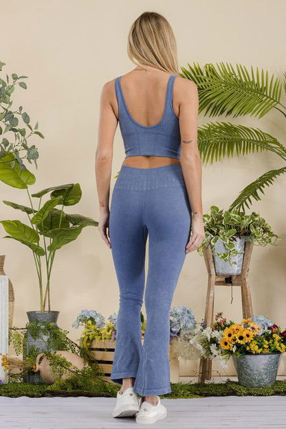 Women's Activewear Stone Washed Ribbed Matching Yoga Set – outfit idea for women | Ro + Ivy