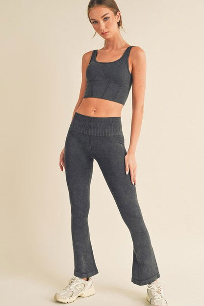 Women's Activewear Stone Washed Ribbed Matching Yoga Set – outfit idea for women | Ro + Ivy