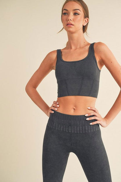 Women's Activewear Stone Washed Ribbed Matching Yoga Set – outfit idea for women | Ro + Ivy