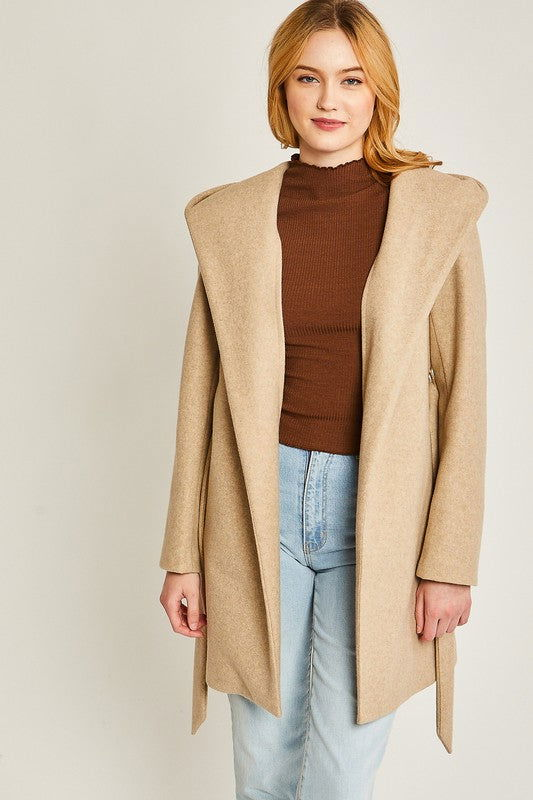 Women's Belted Fleece Hooded Coat - Ro + Ivy