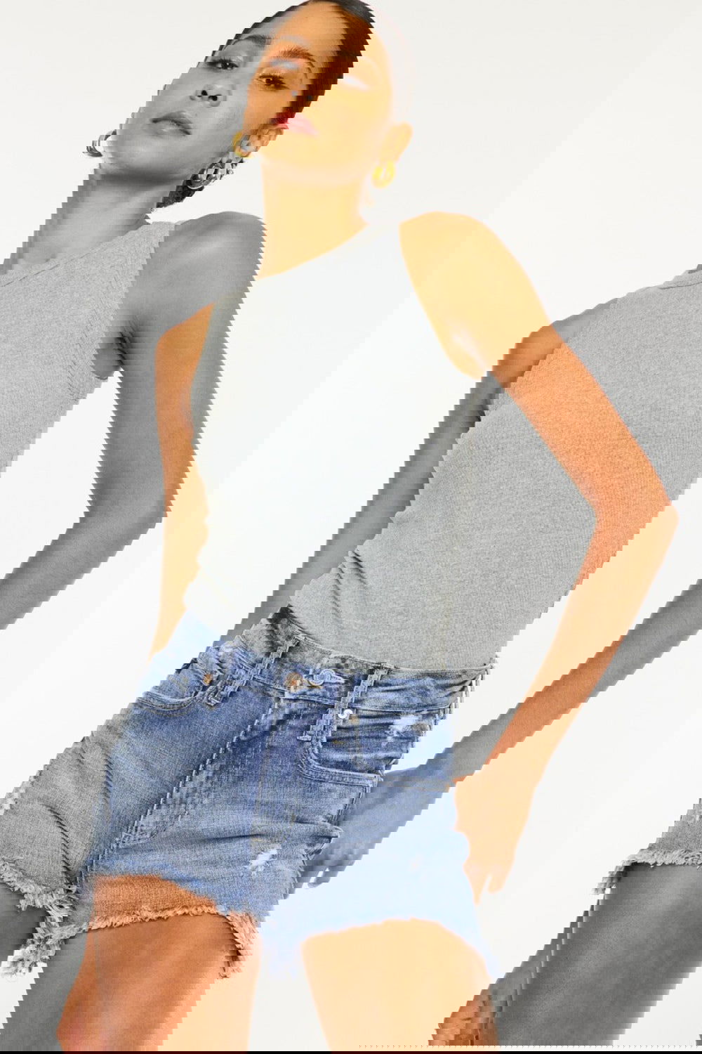 Women's Distressed Raw Hem Denim Shorts - Ro + Ivy