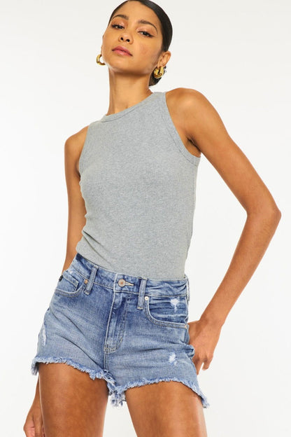 Women's Distressed Raw Hem Denim Shorts - Ro + Ivy
