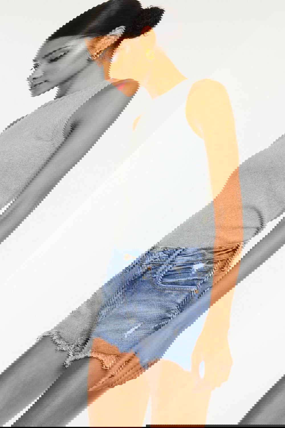Women's Distressed Raw Hem Denim Shorts - Ro + Ivy
