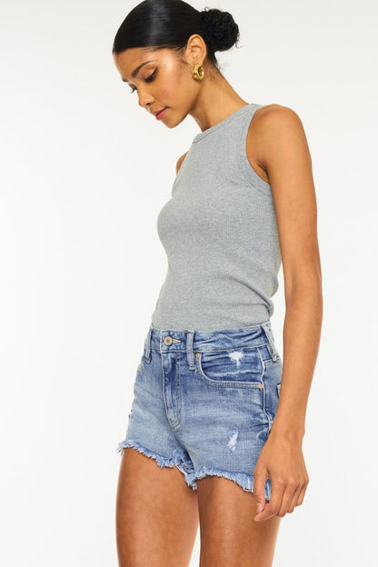 Women's Distressed Raw Hem Denim Shorts - Ro + Ivy