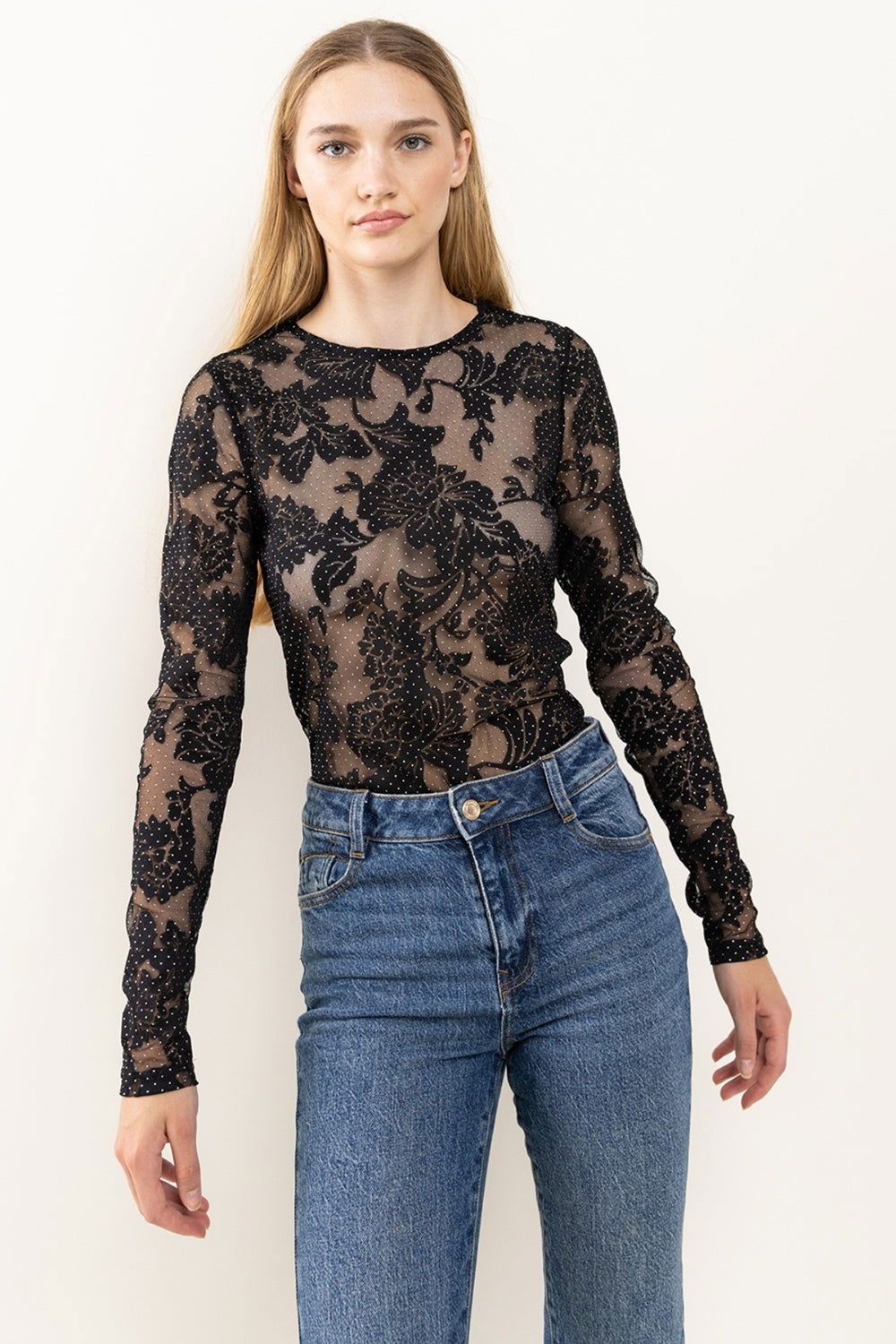 Women's Floral Lace Mesh Bodysuit - Ro + Ivy