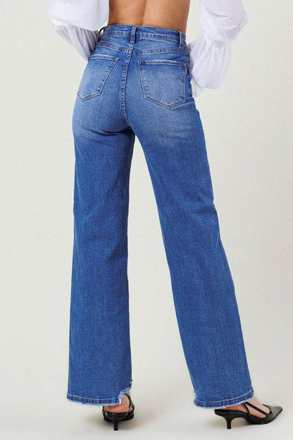 Women's High Waist Wide Leg Distressed Jeans - Ro + Ivy